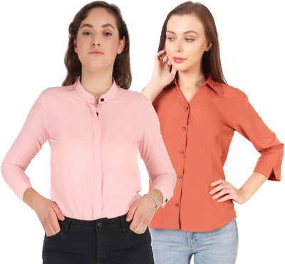 HEAVENS CREATIONS Women Solid Formal Light Blue Shirt(Pack of 2)