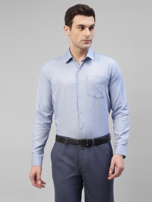 Hancock Men Self Design Formal Light Blue Shirt