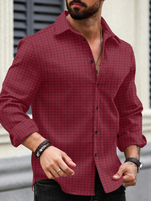 Growwax Men Checkered Casual Maroon Shirt