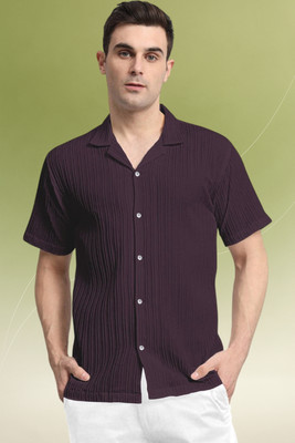 Dharamraj Fashion Men Self Design Casual Purple Shirt