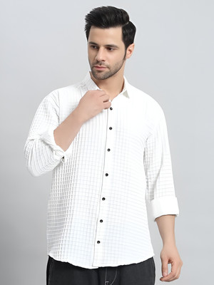 Typetron Fashion Men Self Design Casual White Shirt