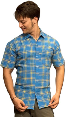 rj enterprises Men Checkered Casual Light Blue Shirt
