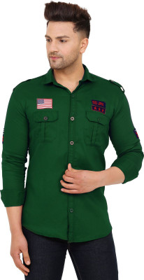 Zabolo Men Solid, Self Design Casual Green Shirt