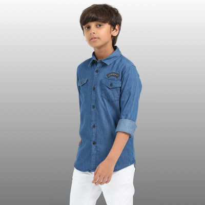 ROCKET SCIENCE Boys Solid Casual Blue Shirt