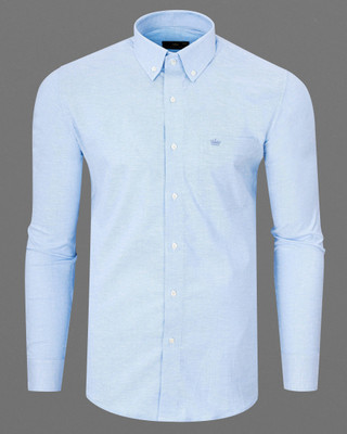 french crown Men Solid Casual Blue Shirt