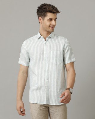 Linen Club Men Striped Casual Blue, White Shirt