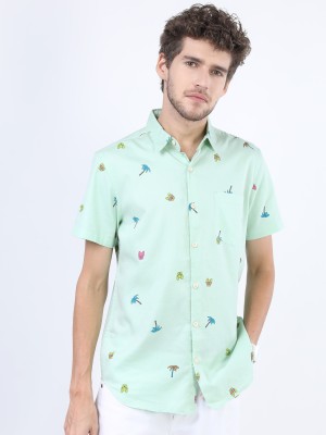 KETCH Men Printed Casual Light Green Shirt