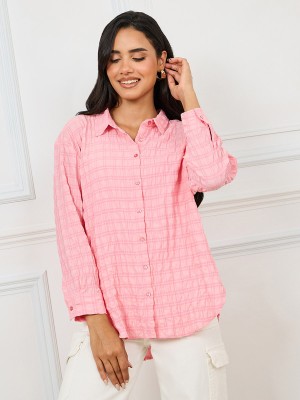 Styli Women Self Design Casual Pink Shirt