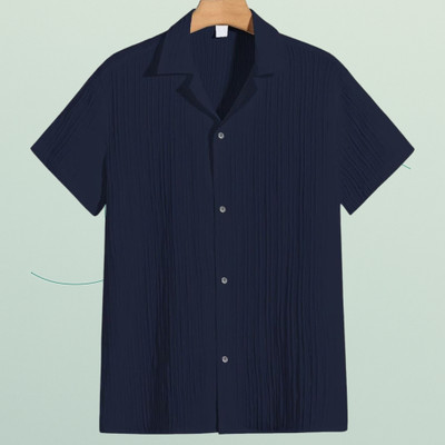 Jenil Fashion Men Self Design Casual Dark Blue Shirt