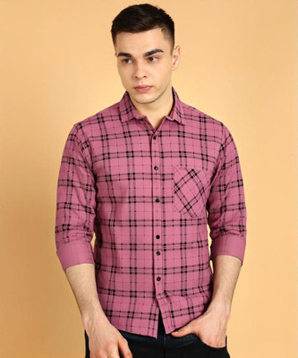 METRONAUT Men Checkered Casual Pink Shirt