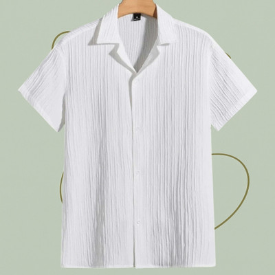 A DEEMOON TREND Men Self Design Casual White Shirt