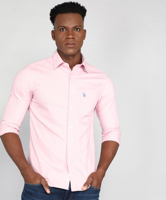 U.S. POLO ASSN. Men Solid Casual Pink Shirt