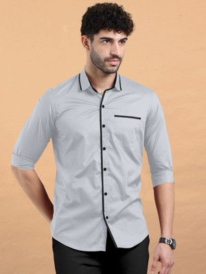 Growwax Men Solid Casual Grey Shirt