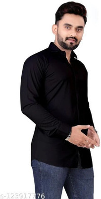 The style grove Men Solid Casual Black Shirt