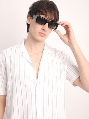 Voroxy Men Striped Casual White Shirt