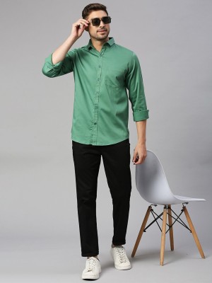 Mast & Harbour Men Solid Casual Dark Green Shirt