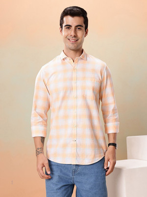 Mast & Harbour Men Checkered Casual Orange Shirt