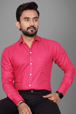 Voroxy Men Solid Formal Pink Shirt