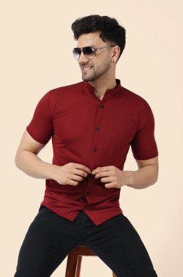 GEUM Men Solid Casual Maroon Shirt