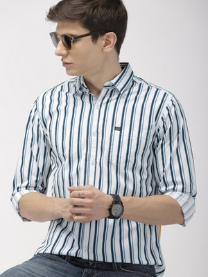 The Indian Garage Co. Men Striped Casual White Shirt