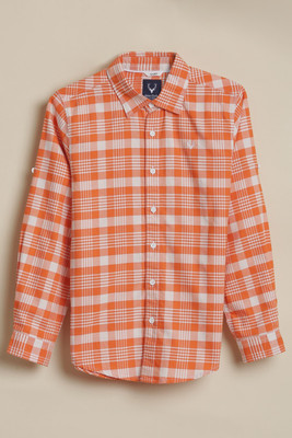 Allen Solly Boys Checkered Casual Orange Shirt