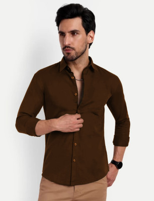 Indi Hemp Men Solid Casual Brown Shirt