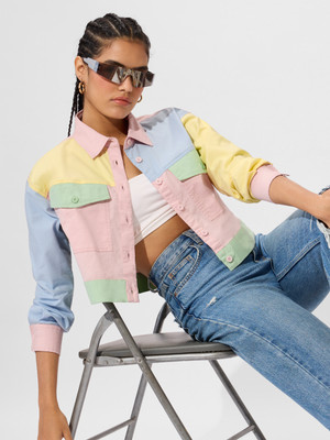 The Souled Store Women Color Block Casual Multicolor Shirt