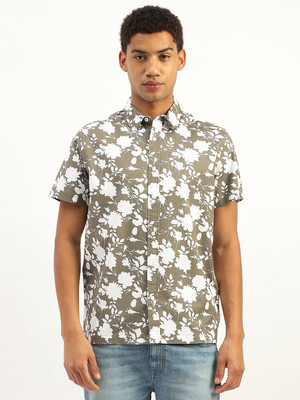 United Colors of Benetton Men Floral Print Casual Brown, White Shirt