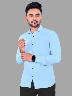 jumi enterprise Men Solid Casual Light Blue Shirt