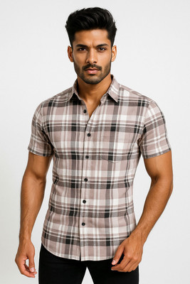 RAREMARK Men Checkered Casual Pink Shirt