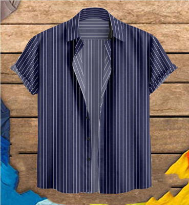 Radha Krishna Fashion Men Striped Casual Blue Shirt