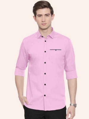 Ananta Men Solid Casual Pink Shirt