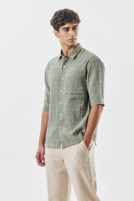 Snitch Men Self Design Casual Light Green Shirt