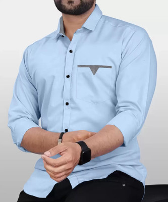 DIMMY Men Solid Casual Light Blue Shirt