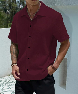 COMBRAIDED Men Solid Casual Maroon Shirt