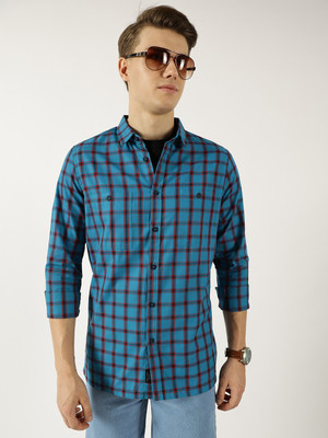 THOMAS SCOTT Men Checkered Casual Blue Shirt