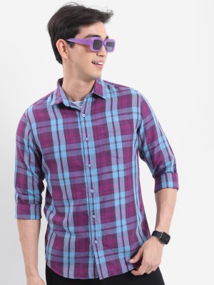 HIGHLANDER Men Checkered Casual Purple, Light Blue Shirt