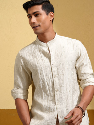 HIGHLANDER Men Self Design Casual Beige Shirt