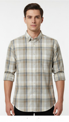 TOP NOUCH Men Checkered Casual Cream Shirt