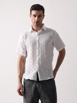 Leriya Fashion Men Self Design Casual White Shirt