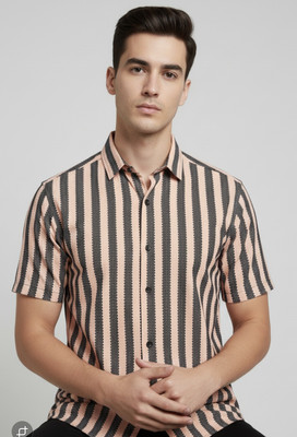 THE KINGSMAN Men Striped Casual Orange Shirt