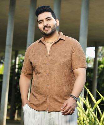 Instafab Plus Men Self Design Casual Brown Shirt