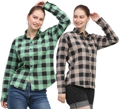 TRENDY WEB SHOP Women Checkered Casual Multicolor Shirt(Pack of 2)