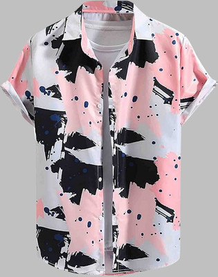 ANIRAV Men Printed Casual Pink Shirt