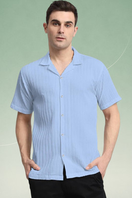 A Dearise Trend Men Striped Casual Light Blue Shirt