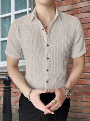 METRONAUT Men Self Design Casual Beige Shirt
