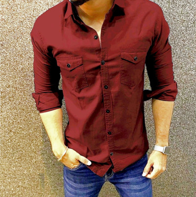 BADLAND Men Solid Casual Maroon Shirt