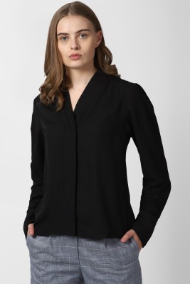 VAN HEUSEN Women Solid Casual Black Shirt