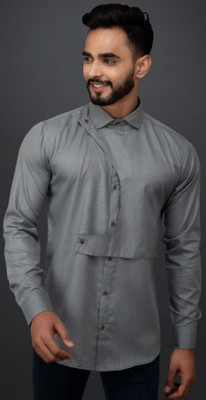 FURBO Men Solid Casual Grey Shirt
