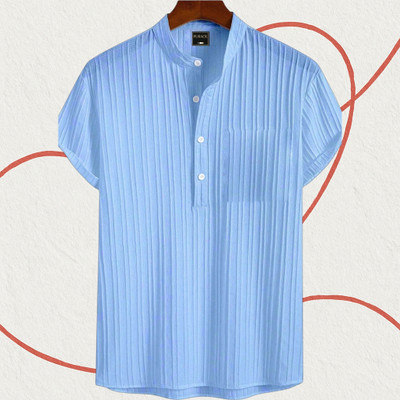 Jenil Fashion Men Self Design Casual Light Blue Shirt